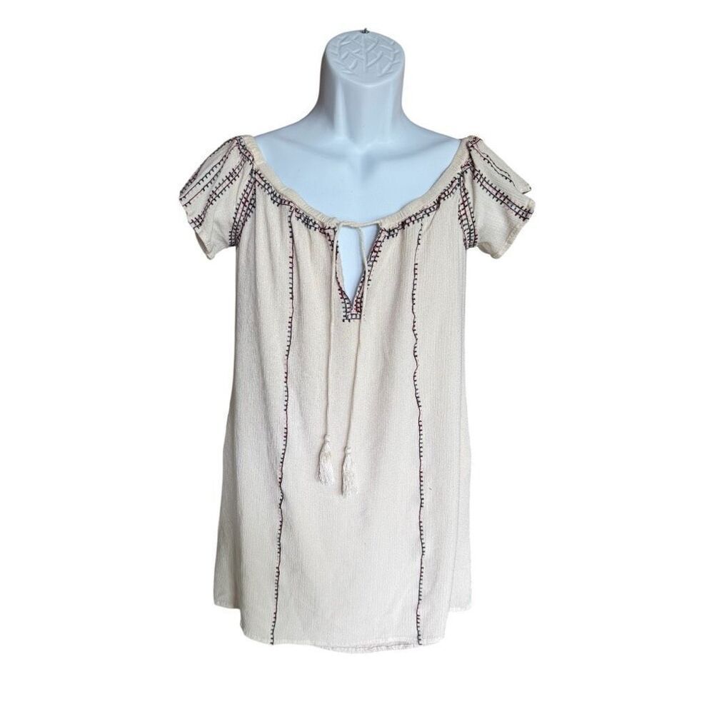 Womens Anthropologie Lush Crepe Embroidered Neckline Split Neck Dress - Sz S
